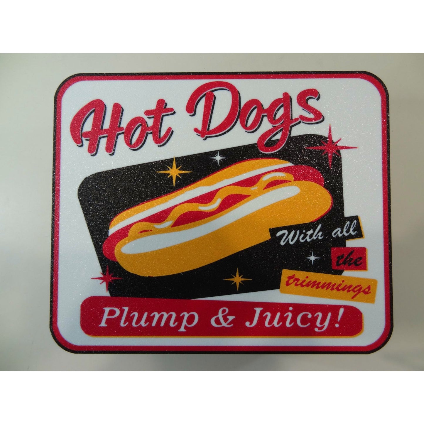 Retro LED Hot Dogs Sign (10"x7") – "Plump & Juicy!" Light-Up Display for Diner, Food Truck & Kitchen Wall Decor