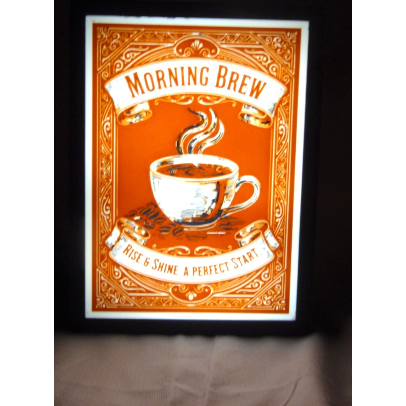 "Morning Brew" LED Coffee Light Box (10"x7") – USB Powered Wall Art with Adjustable Brightness for Kitchen & Cafe Decor