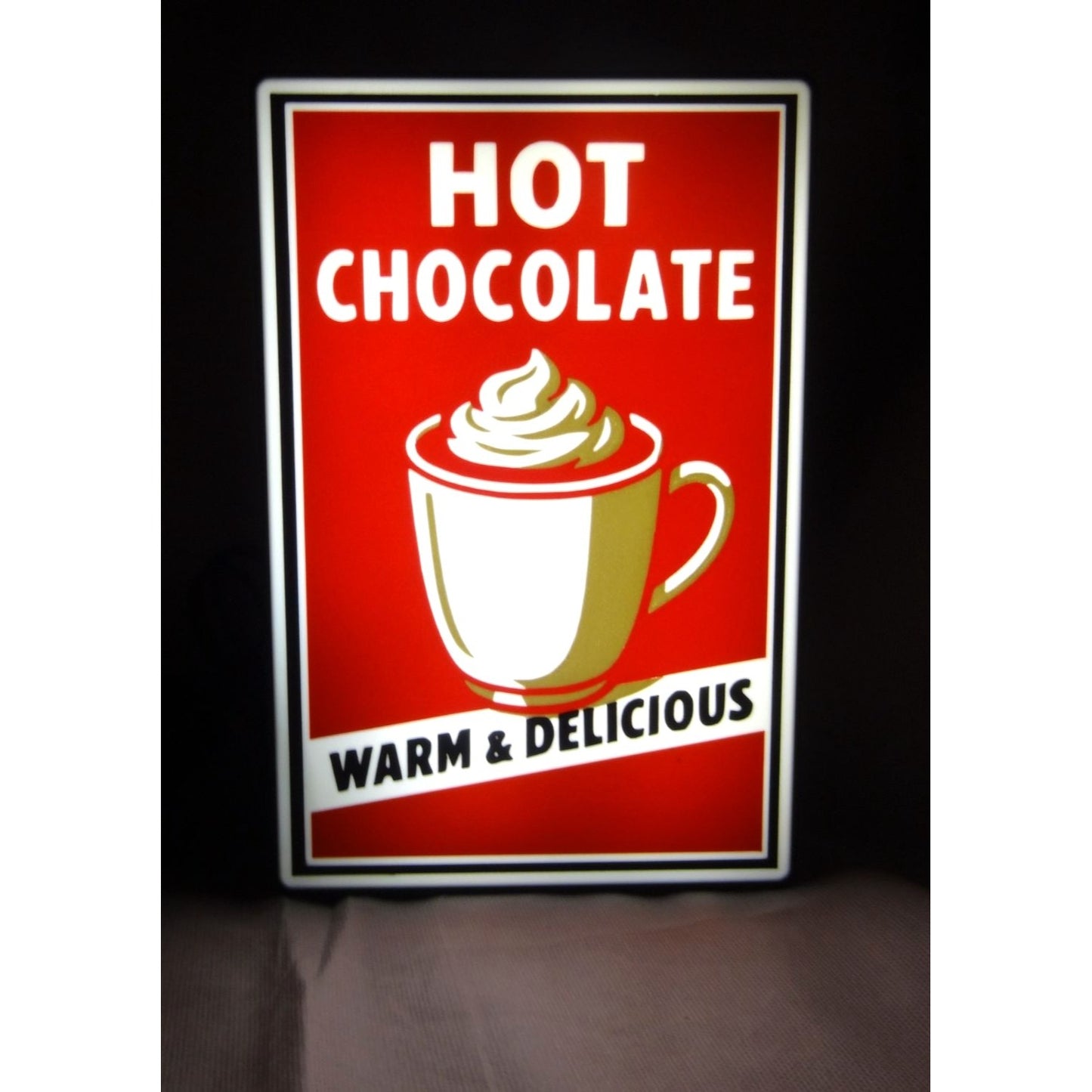 "Hot Chocolate" LED Light-Up Sign – Cozy Cafe Wall Art, Winter Bar Decor & Cocoa Station Lightbox