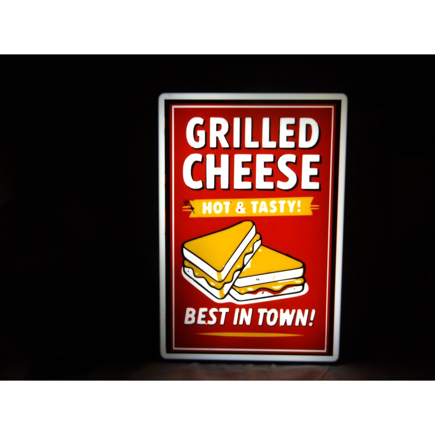 Grilled Cheese "Hot & Tasty" Retro Lightbox Sign | 10"x7" retro LED Wall Decor | USB-Powered Restaurant or Kitchen Art