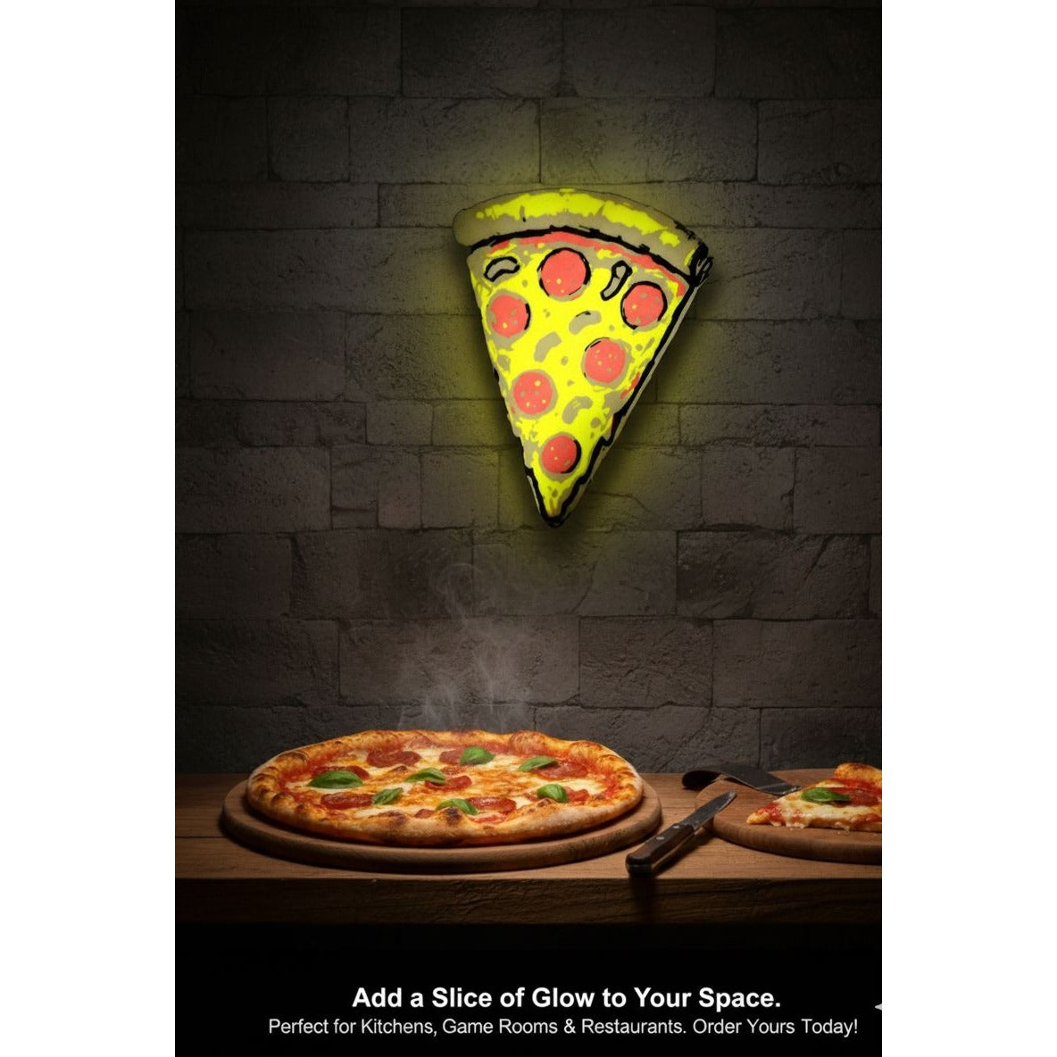 Pizza Slice LED Light 10" | Yellow & Red Acrylic Table Lamp with Stand | USB Powered Neon Desk Sign for Kitchen, Pizzeria, & Gaming Room Decor