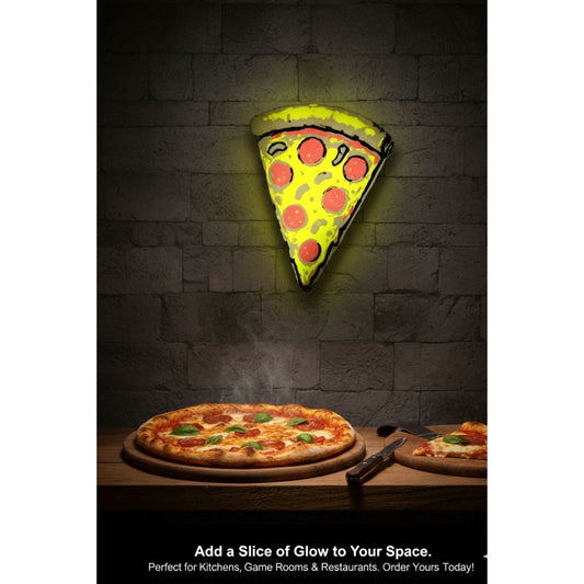 Pizza Slice LED Light 10" | Yellow & Red Acrylic Table Lamp with Stand | USB Powered Neon Desk Sign for Kitchen, Pizzeria, & Gaming Room Decor