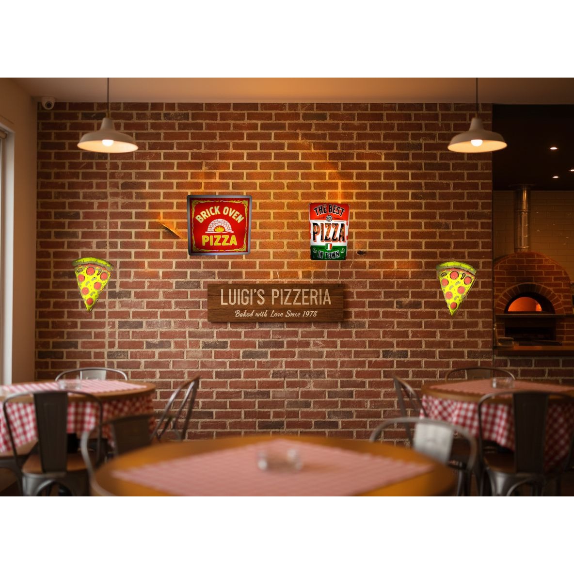 Pizza Slice LED Light 10" | Yellow & Red Acrylic Table Lamp with Stand | USB Powered Neon Desk Sign for Kitchen, Pizzeria, & Gaming Room Decor