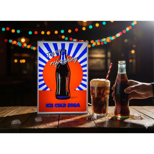 "Ice Cold Soda" LED Sign - Retro Man Cave & Bar Decor