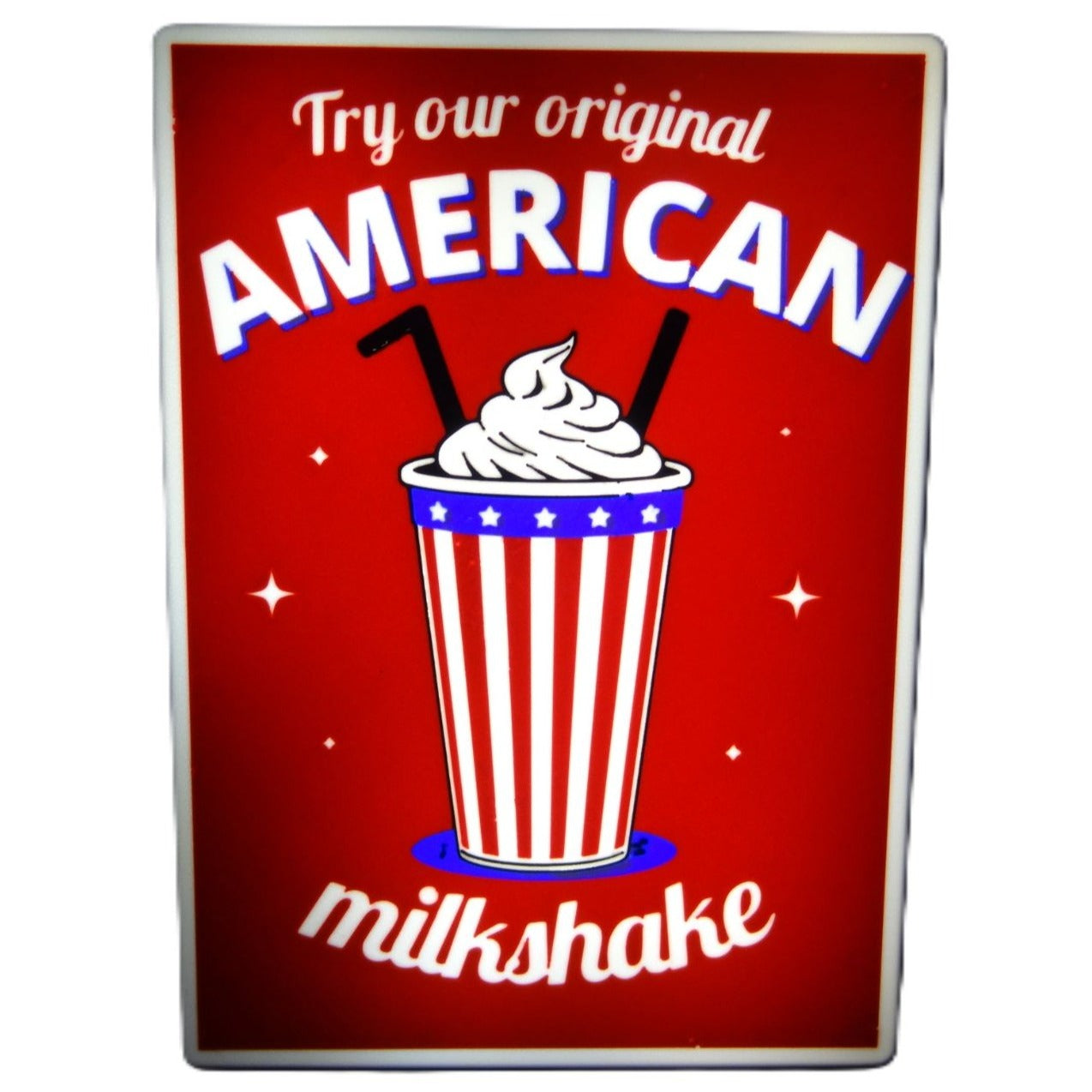 American Milkshake Retro LED Lightbox Sign (10"x7") – Vintage Diner Decor, Soda Fountain Wall Art & Metal Light-Up Display