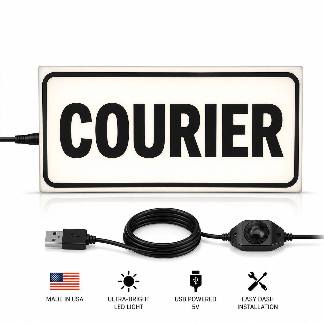 LED Courier Sign for Van & Car Dashboard – 5V USB Powered Lighted Delivery Sign, Bright Nighttime Visibility, Easy Dash Mount Illuminated