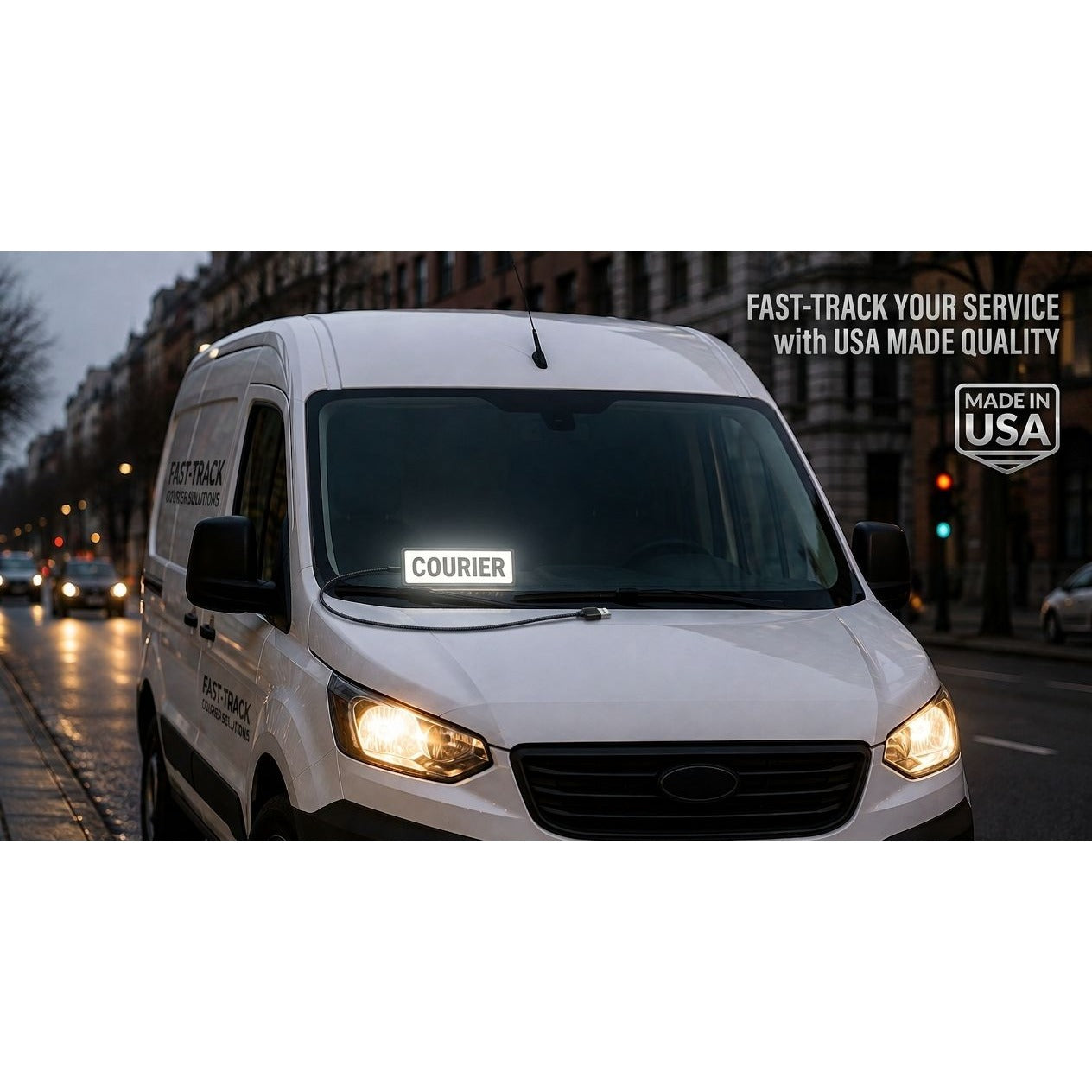 LED Courier Sign for Van & Car Dashboard – 5V USB Powered Lighted Delivery Sign, Bright Nighttime Visibility, Easy Dash Mount Illuminated