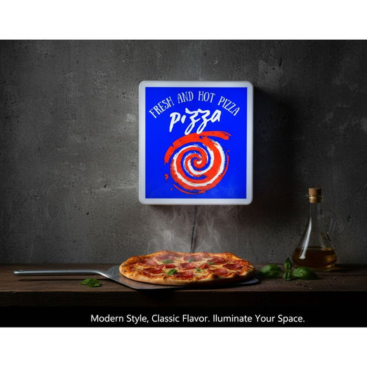 "Fresh & Hot" Pizza LED Light-Up Wall Sign (10"x10") – Electric Illuminated Pizzeria Decor, Food Truck Sign & Kitchen Night Light