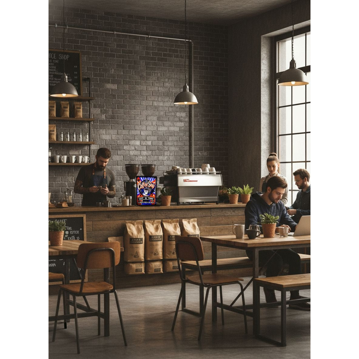 Retro LED Coffee Shop Sign (10"x7") – "Best In Town! Always Fresh Brewed!" Lightbox for Cafe, Kitchen & Home Bar