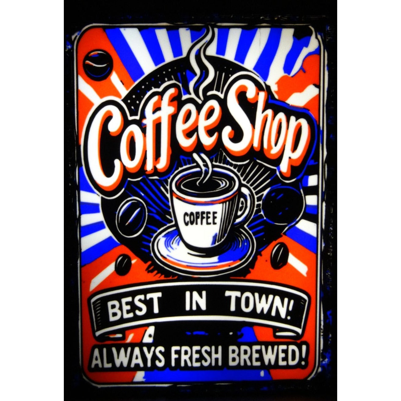 Retro LED Coffee Shop Sign (10"x7") – "Best In Town! Always Fresh Brewed!" Lightbox for Cafe, Kitchen & Home Bar