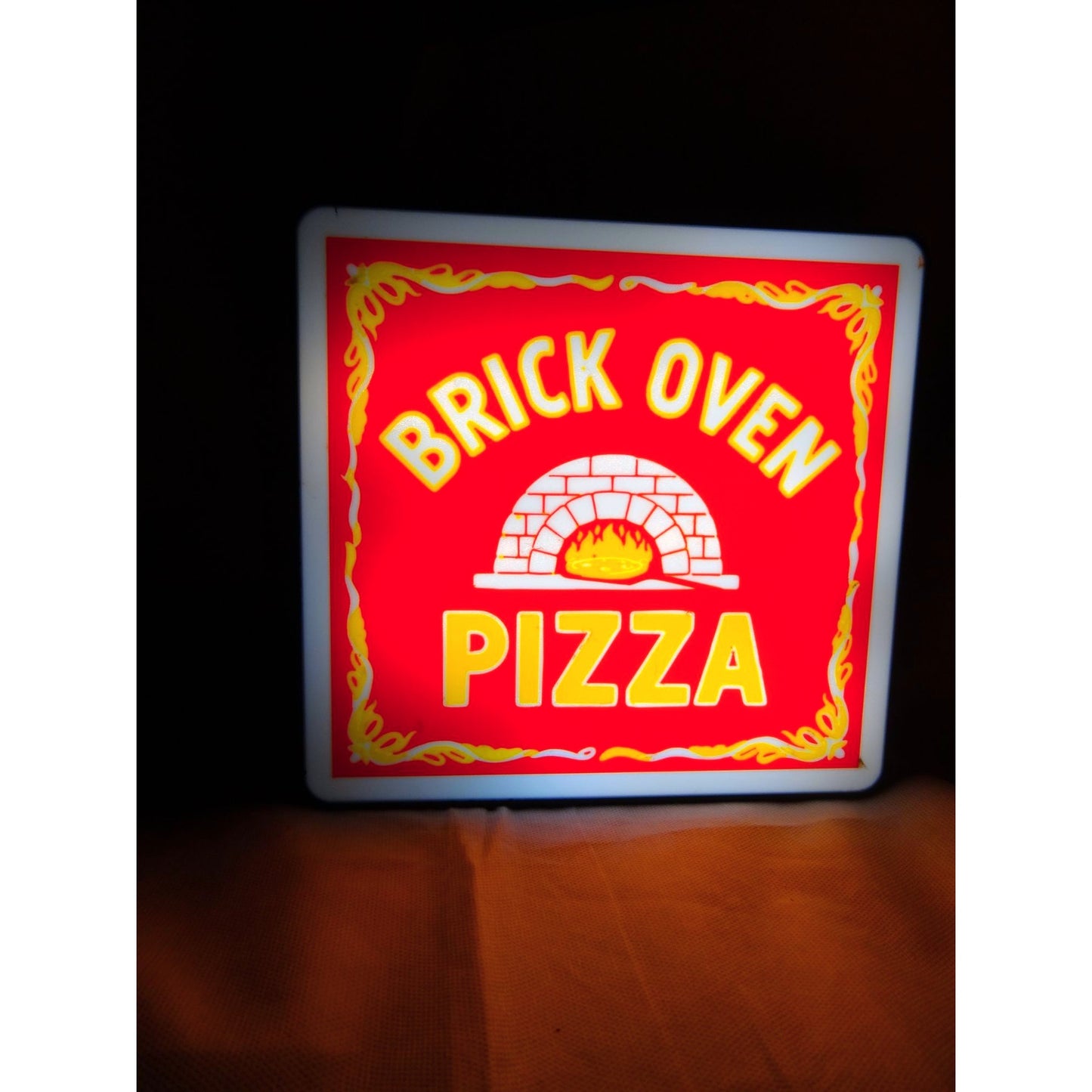"Brick Oven Pizza" LED Wall Sign (10"x10") – Wood-Fired Pizzeria Decor, Retro Italian Lightbox & Kitchen Night Light