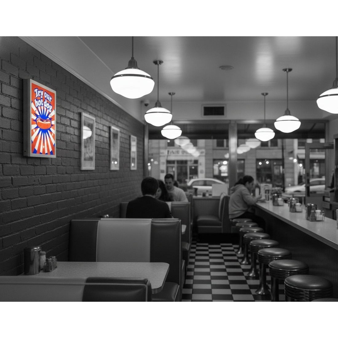 Vintage Retro Diner Sign: "Try Our Hot Dog" Light-Up LED Wall Decor | 10"x7" Red & Blue Nostalgic Display for Kitchen, Man Cave, or Restaurant