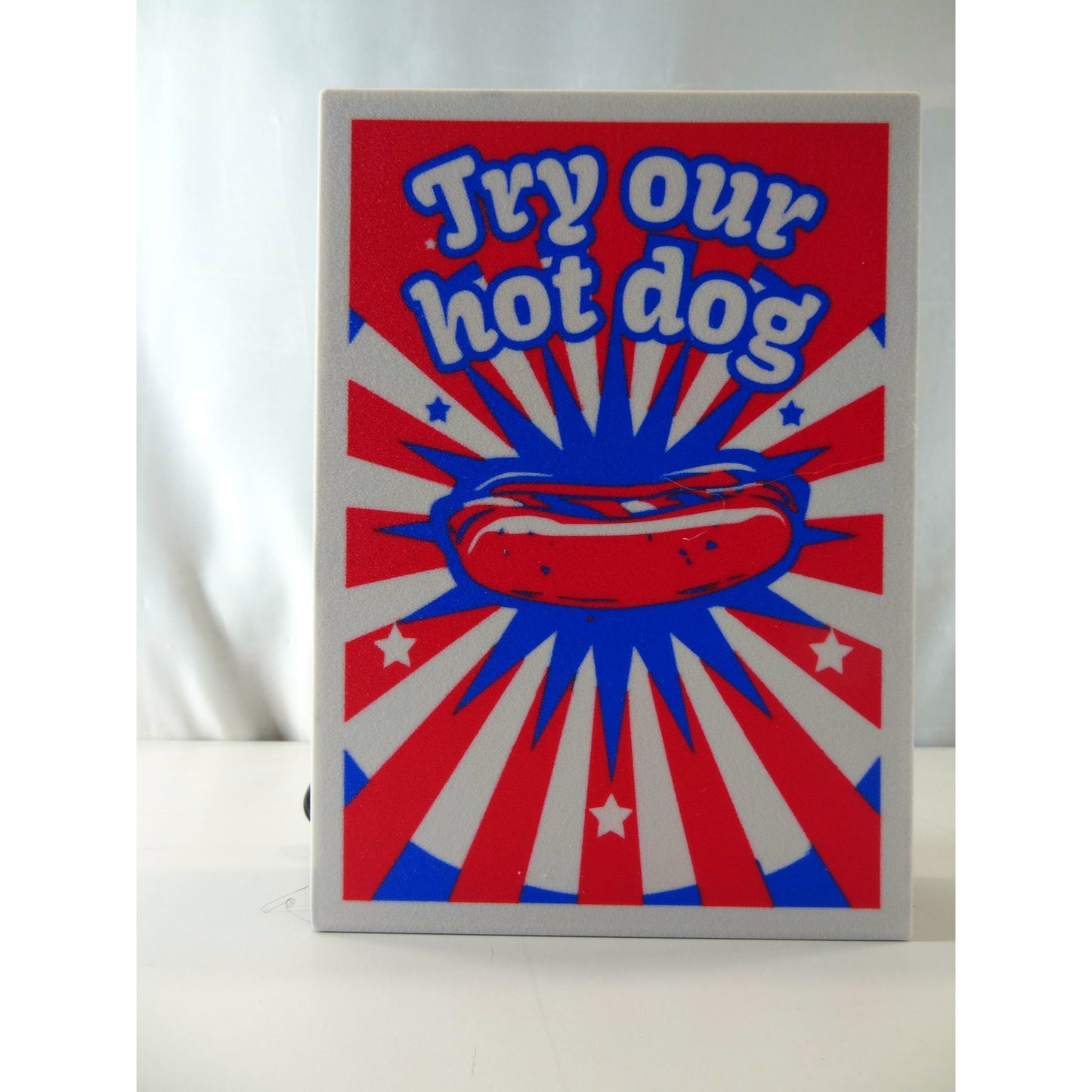 Vintage Retro Diner Sign: "Try Our Hot Dog" Light-Up LED Wall Decor | 10"x7" Red & Blue Nostalgic Display for Kitchen, Man Cave, or Restaurant
