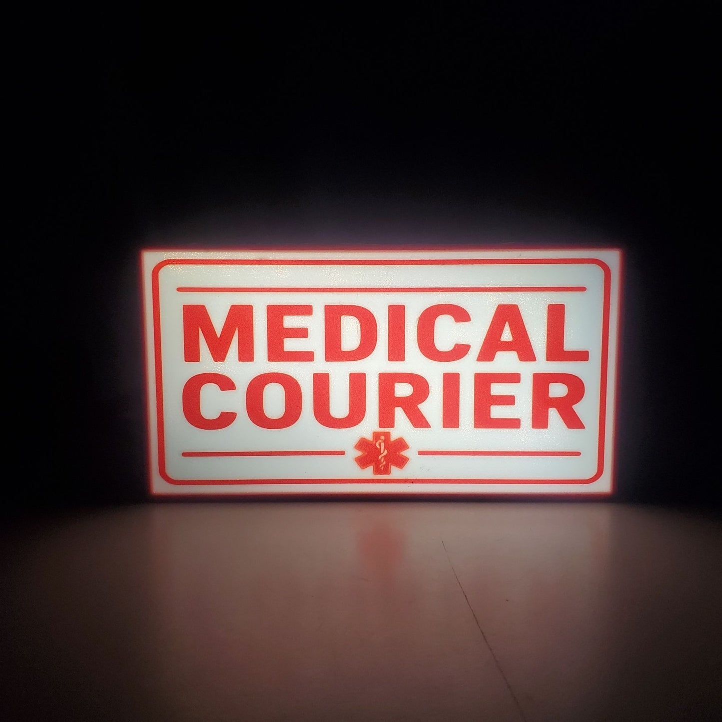 MEDICAL COURIER LED Sign for Car Dashboard | Made in USA, 5V USB Powered Light Up Placard with Dimmer Switch | Illuminated