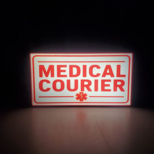 MEDICAL COURIER LED Sign for Car Dashboard | Made in USA, 5V USB Powered Light Up Placard with Dimmer Switch | Illuminated