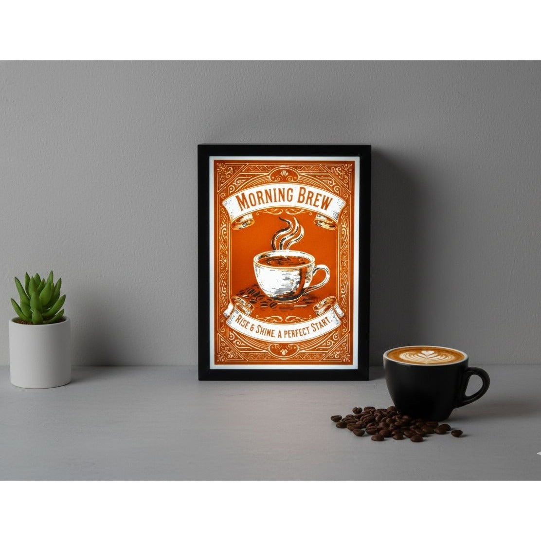 "Morning Brew" LED Coffee Light Box (10"x7") – USB Powered Wall Art with Adjustable Brightness for Kitchen & Cafe Decor