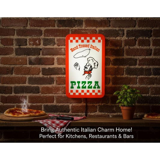 Vintage Italian "Hand Tossed" Pizza LED Neon Sign (10"x7") – Light Up Wall Art for Pizzeria, Kitchen, & Restaurant Decor – Red