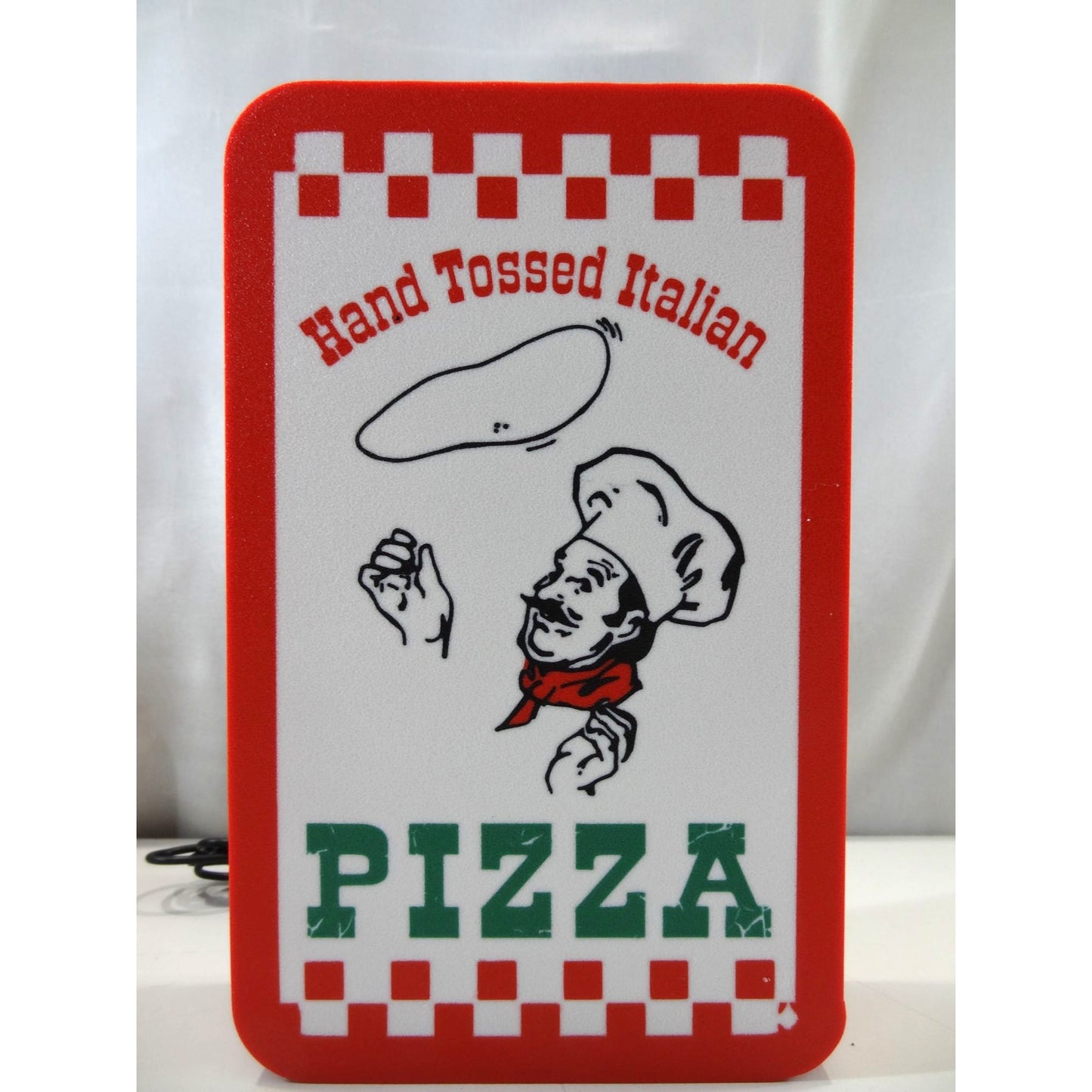 Vintage Italian "Hand Tossed" Pizza LED Neon Sign (10"x7") – Light Up Wall Art for Pizzeria, Kitchen, & Restaurant Decor – Red