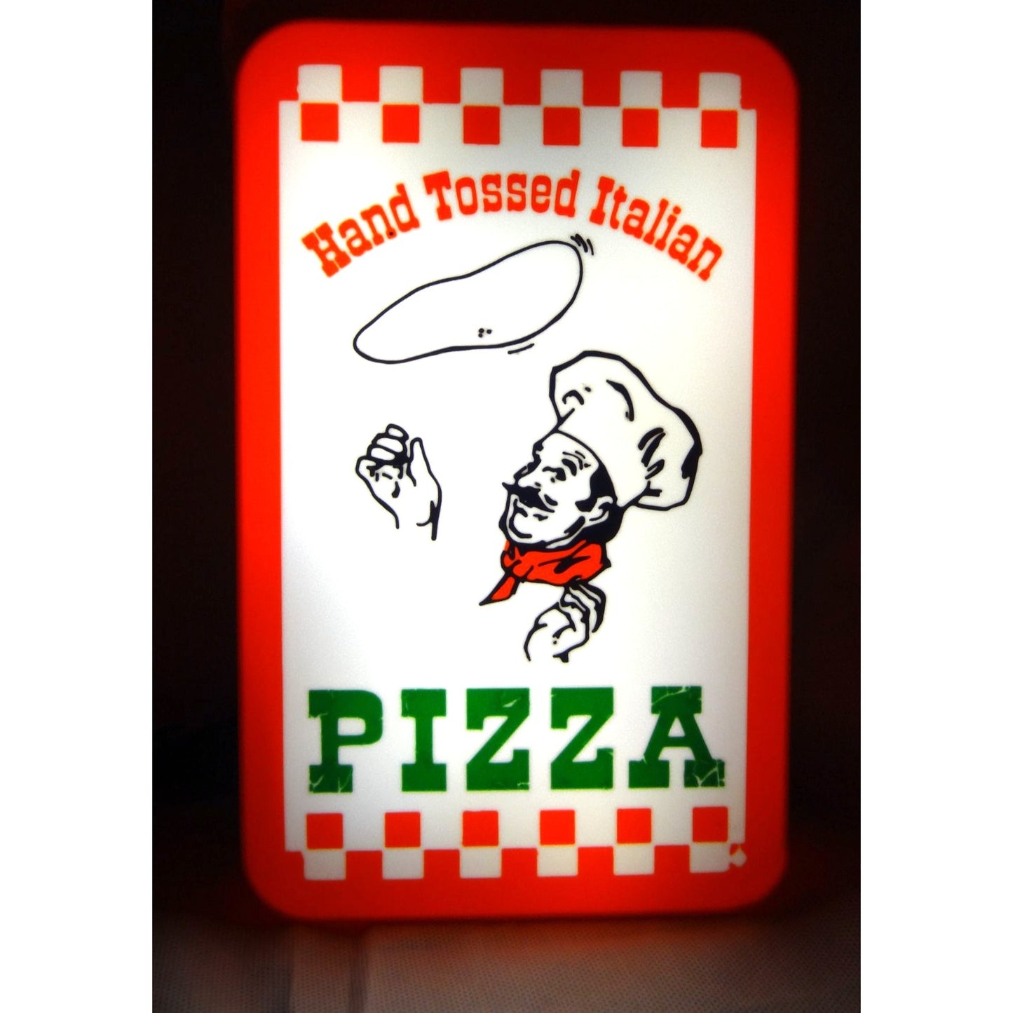 Vintage Italian "Hand Tossed" Pizza LED Neon Sign (10"x7") – Light Up Wall Art for Pizzeria, Kitchen, & Restaurant Decor – Red