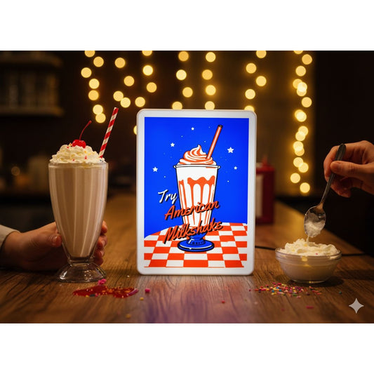 Retro American Milkshake LED Light-Up Sign | 10"x7" Vintage Diner Decor
