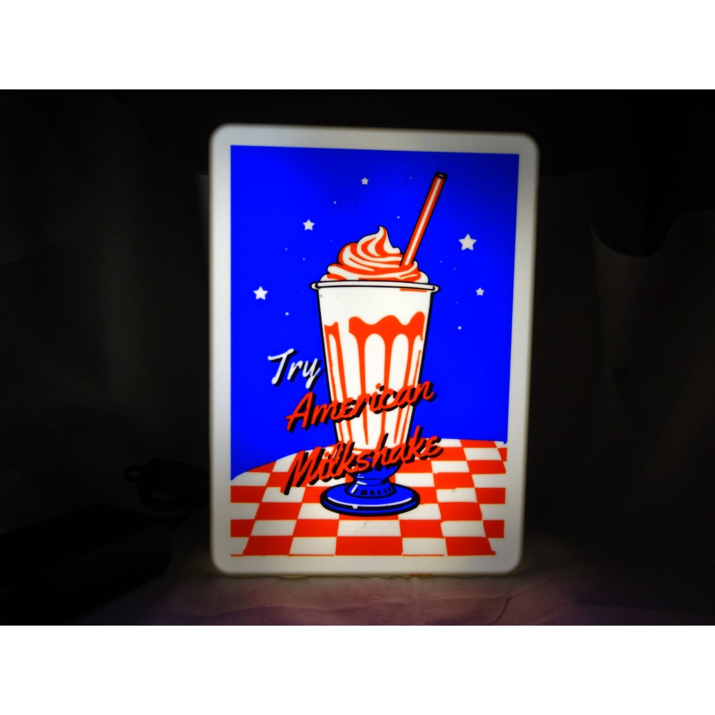 Retro American Milkshake LED Light-Up Sign | 10"x7" Vintage Diner Decor