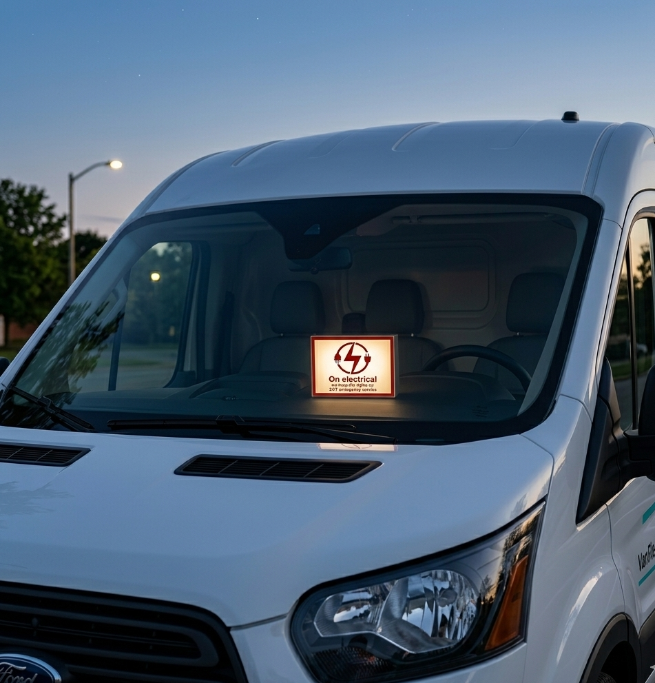 Custom Illuminated Service Van Dashboard Lightbox - 24/7 Emergency Logo Sign for Plumbers & Electricians, HVAC