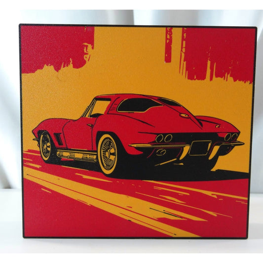 Vintage-Inspired Red Corvette Stingray LED Light-Up Wall Art with dimmer switch