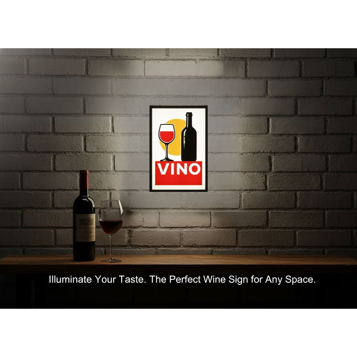 Vino Wine-Themed Light-Up LED Wall Sign 10"x7" | Red Wine Bottle & Glass Bar Decor | Durable PLA Kitchen Art