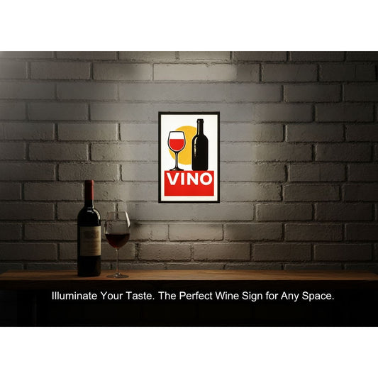 Vino Wine-Themed Light-Up LED Wall Sign 10"x7" | Red Wine Bottle & Glass Bar Decor | Durable PLA Kitchen Art