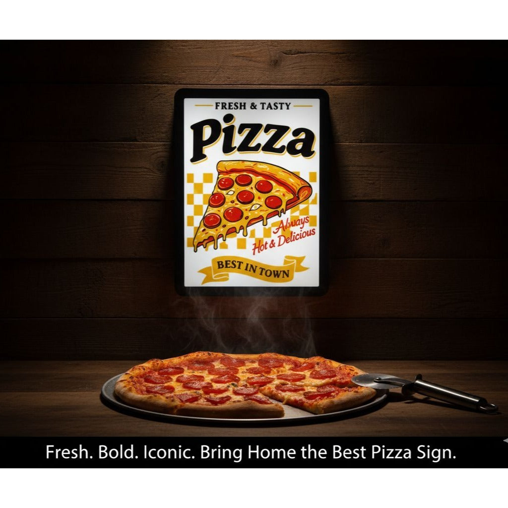 "Fresh & Tasty Pizza" LED Lightbox Sign (7"x10") – Retro Pizzeria Window Display & Kitchen Wall Decor