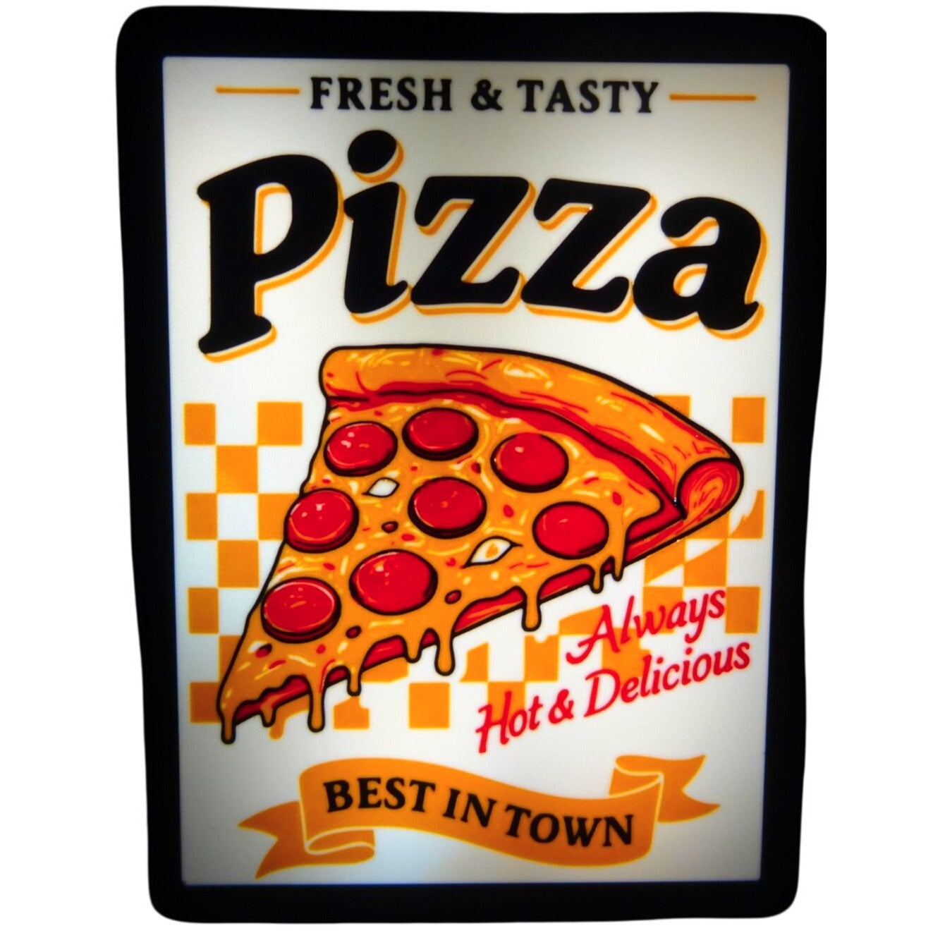 "Fresh & Tasty Pizza" LED Lightbox Sign (7"x10") – Retro Pizzeria Window Display & Kitchen Wall Decor