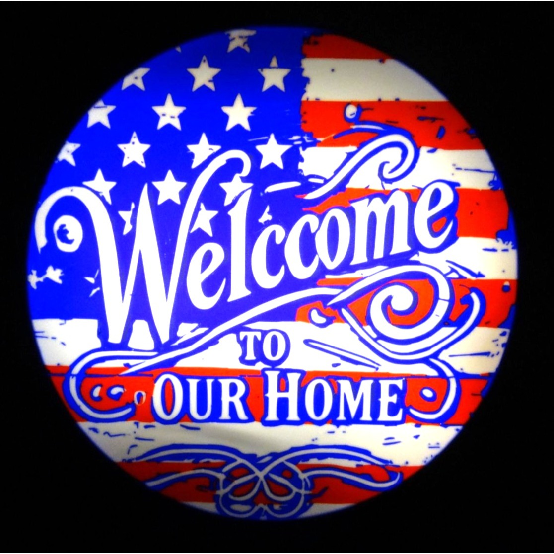 Patriotic LED Welcome Sign With USB American Flag Design Circular Shape with dimmer switch