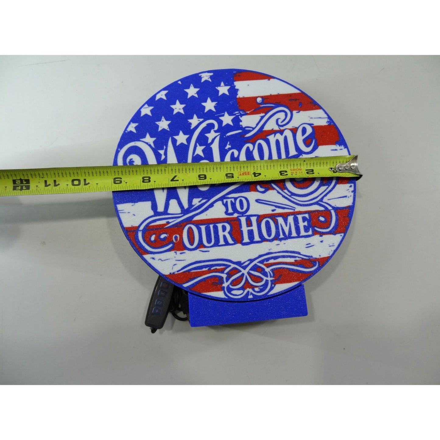 Patriotic LED Welcome Sign With USB American Flag Design Circular Shape with dimmer switch