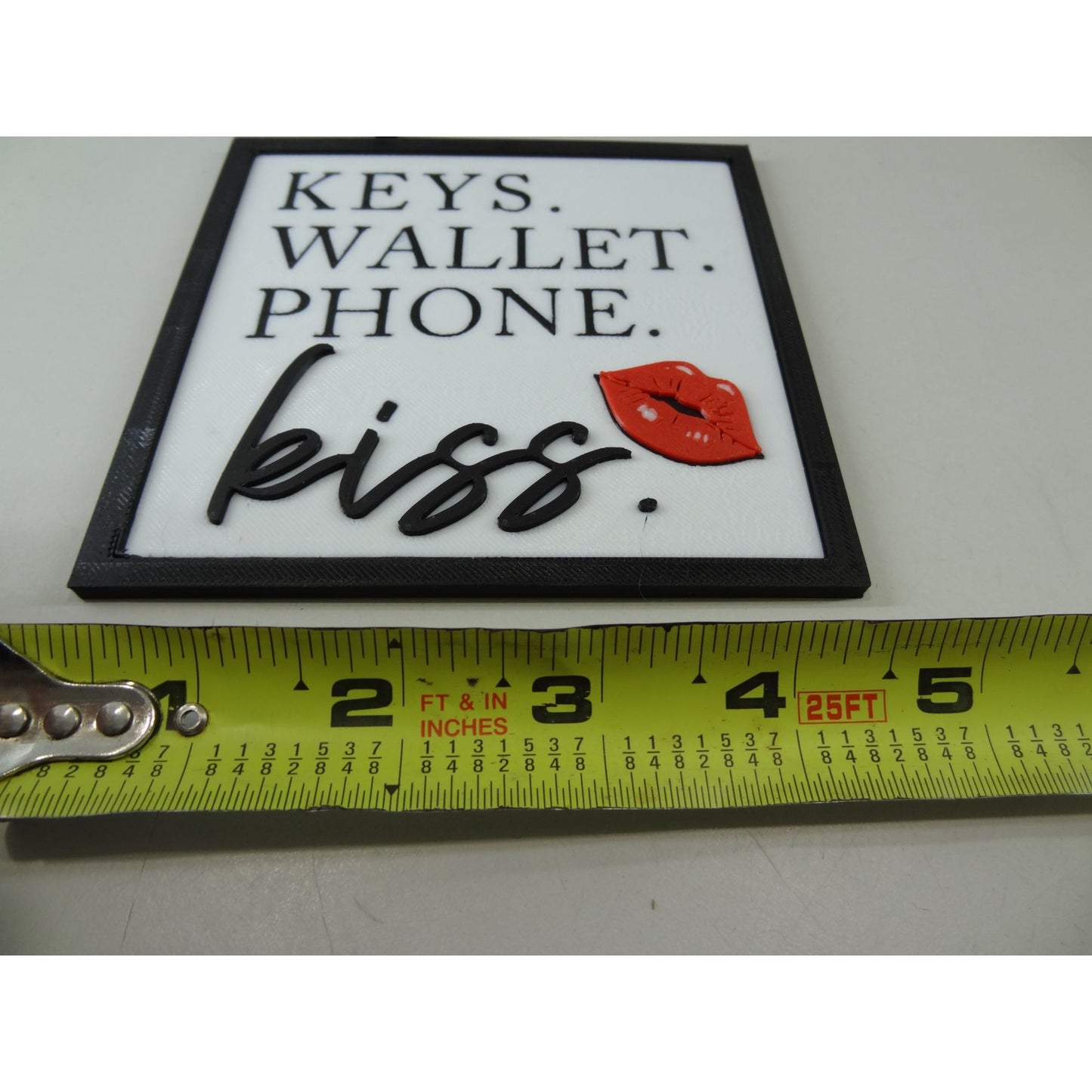 Keys Wallet Phone Kiss 3D Printed Sign-Romantic Entryway Decor, Funny Daily Checklist Desk Plaque with Stand, Gift for Husband or Wife