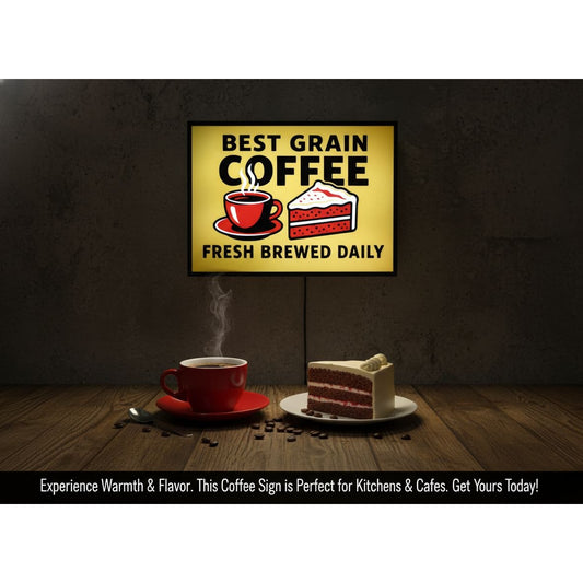 "Best Grain Coffee" LED Light-Up Sign (10"x7") – USB Powered Retro Cafe Lightbox, Bakery Window Display & Coffee Bar Decor