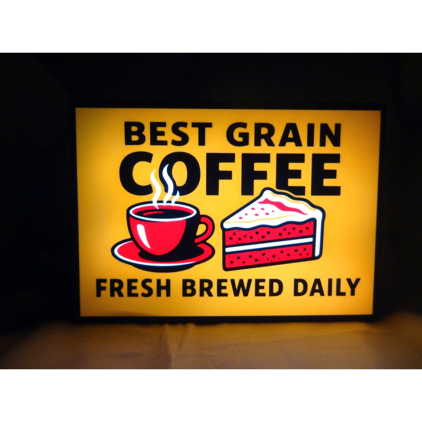 "Best Grain Coffee" LED Light-Up Sign (10"x7") – USB Powered Retro Cafe Lightbox, Bakery Window Display & Coffee Bar Decor