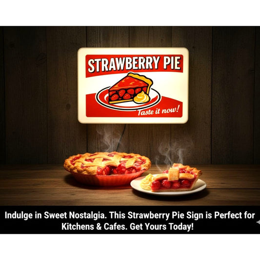 Retro Strawberry Pie LED Light-Up Sign (Approx. 10"x7") – Bakery, Diner & Home Kitchen Dessert Wall Decor