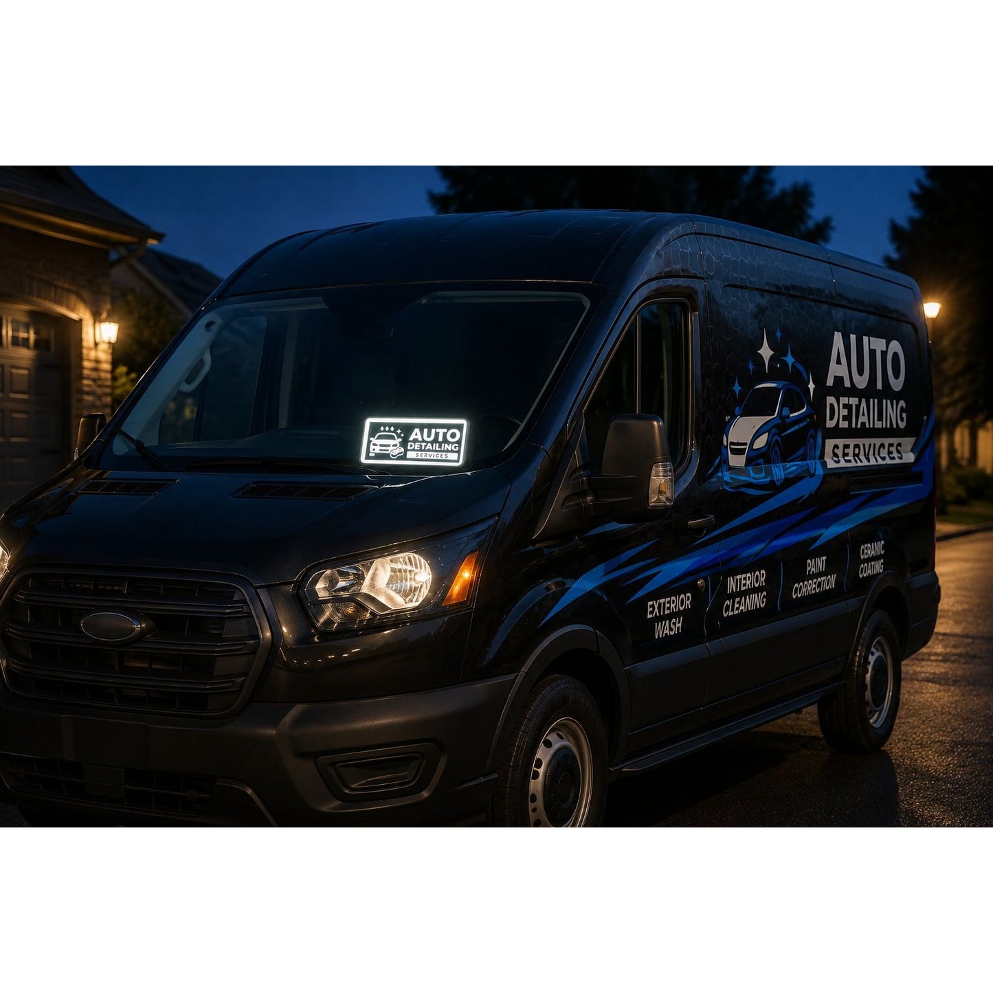 AUTO DETAILING LED Sign for Van & Truck Dashboard | Made in USA, 5V USB Powered Light Up