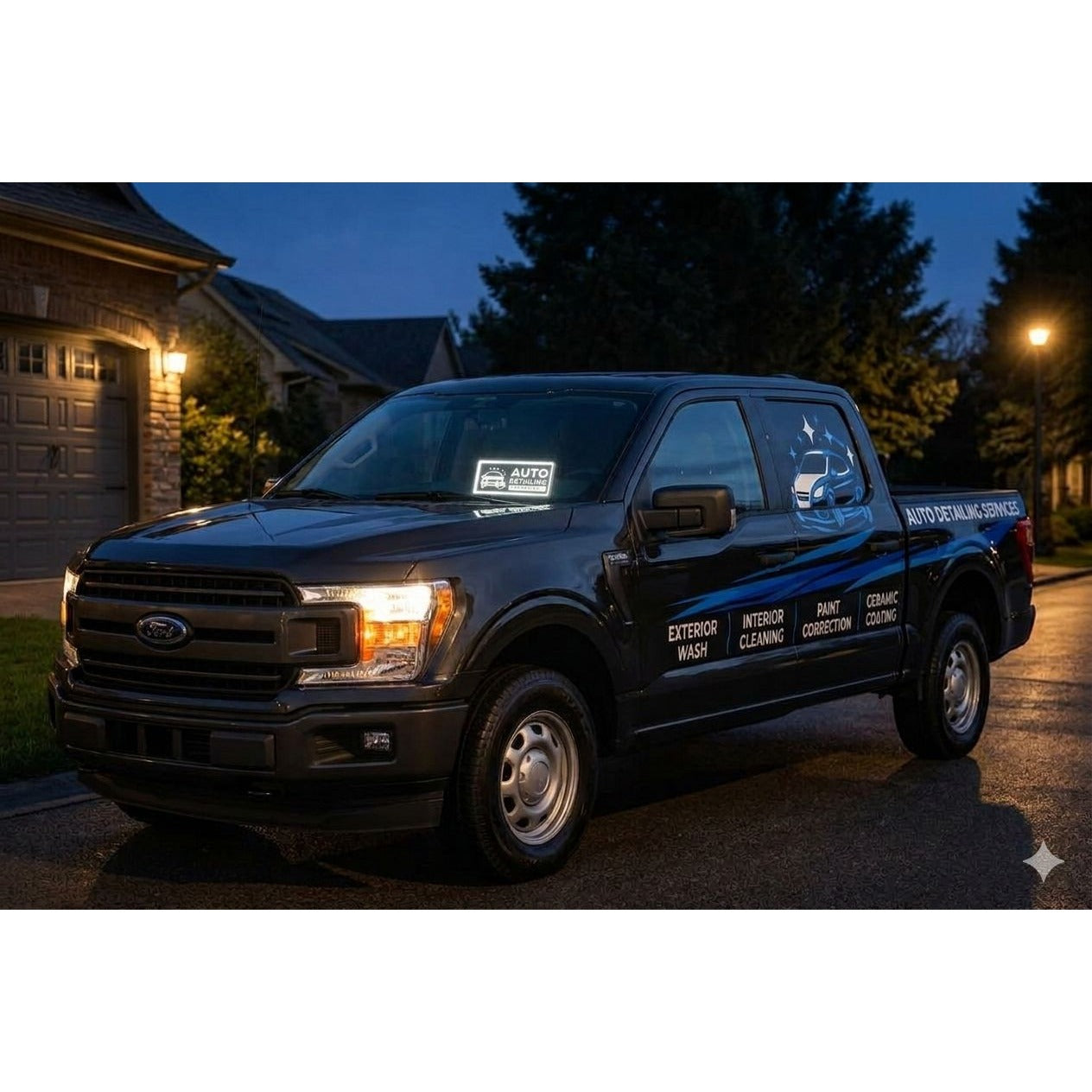 AUTO DETAILING LED Sign for Van & Truck Dashboard | Made in USA, 5V USB Powered Light Up
