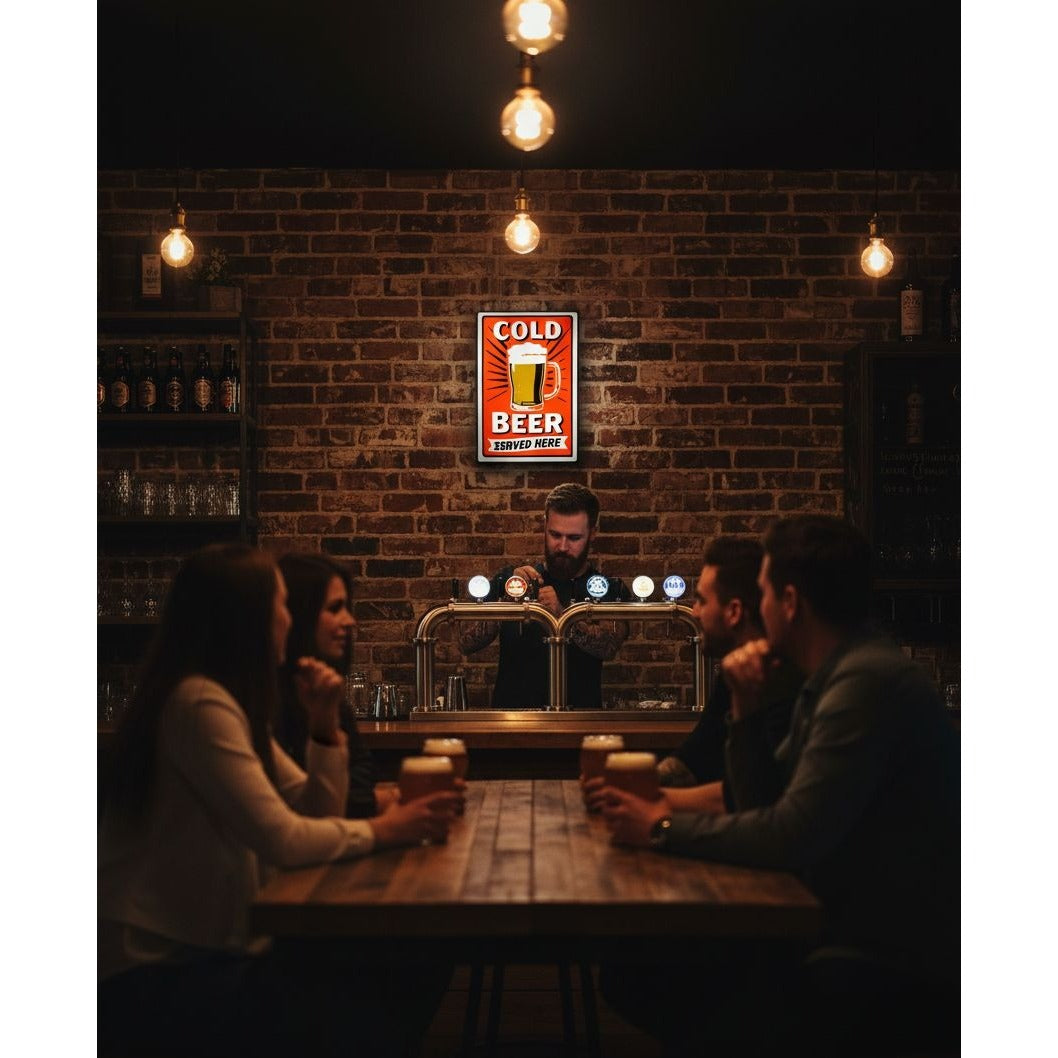 "Cold Beer" LED Light-Up Sign (Approx. 8"x10") – USB Powered Bar Sign, Man Cave Wall Decor & Home Pub Lightbox
