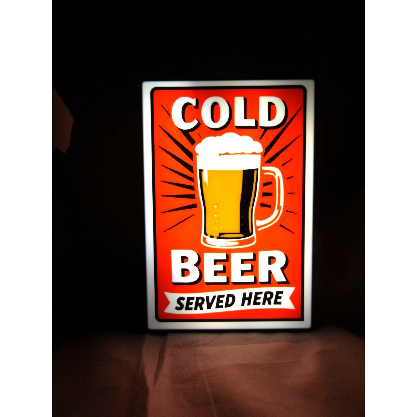 "Cold Beer" LED Light-Up Sign (Approx. 8"x10") – USB Powered Bar Sign, Man Cave Wall Decor & Home Pub Lightbox