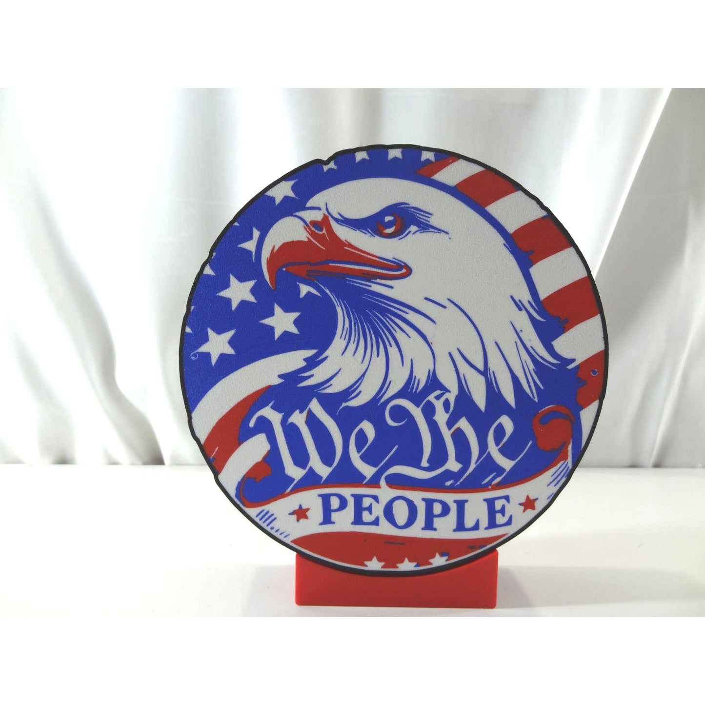 Patriotic LED Light-Up USB Sign With "We The People" Design American Flag & Bald Eagle Artwork 9" Diameter