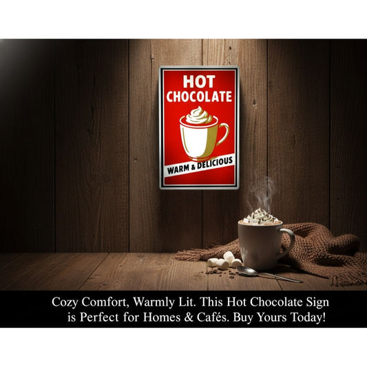 "Hot Chocolate" LED Light-Up Sign – Cozy Cafe Wall Art, Winter Bar Decor & Cocoa Station Lightbox